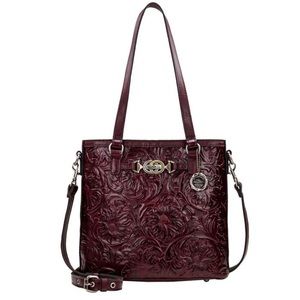 Patricia Nash Lundy british tan tooled flower print Tote/crossbody